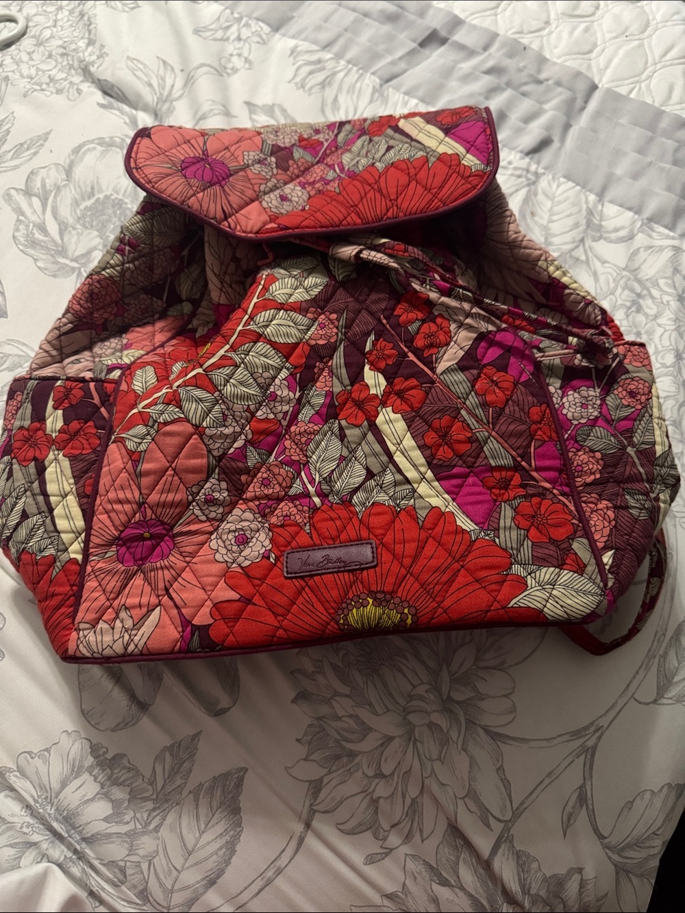Vera Bradley Red Pink Floral Quilted Backpack